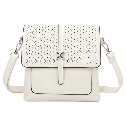 Small 3Compartment Cross Body Bag Laser Cut Shoulder Bag Cream