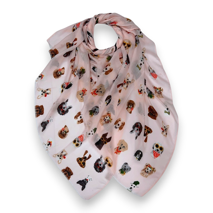 Lili Scarves - Summer Dogs Wearing Accessories Print Scarf: Cream