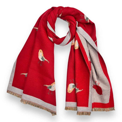Lili Scarves - Robin Reversible Cashmere Blend Embroidered Print Winter Scarf: Khaki