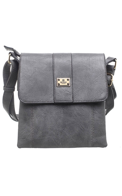 Bessie London - TWO-POCKET BESSIE CROSS BODY BAG: GREY