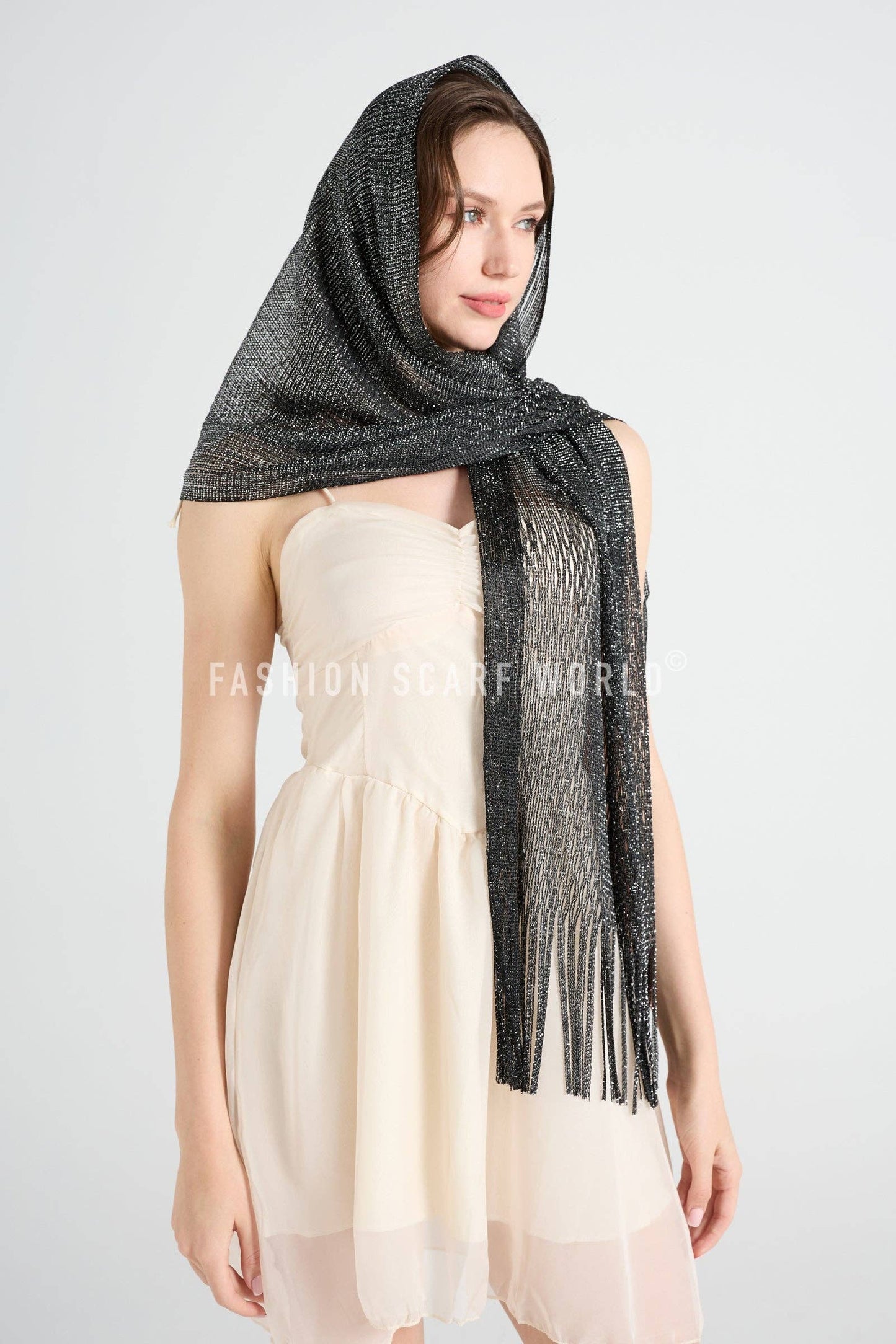 Fashion Scarf World - Summer Mesh Tassel Scarf/ Shawl: Black