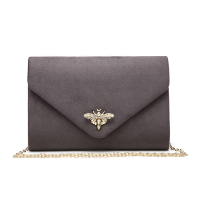 Suede Clutch bag with bee shaped clasp: Ivory