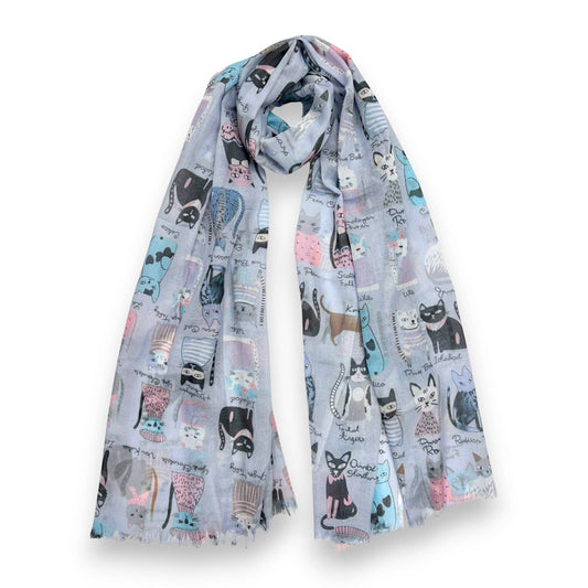 Lili Scarves - Mixed Cat Print Scarf: Cream
