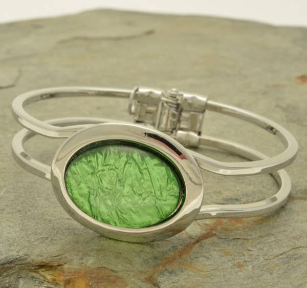 Miss Milly Limited - Green Foil Resin Hinged Bangle
