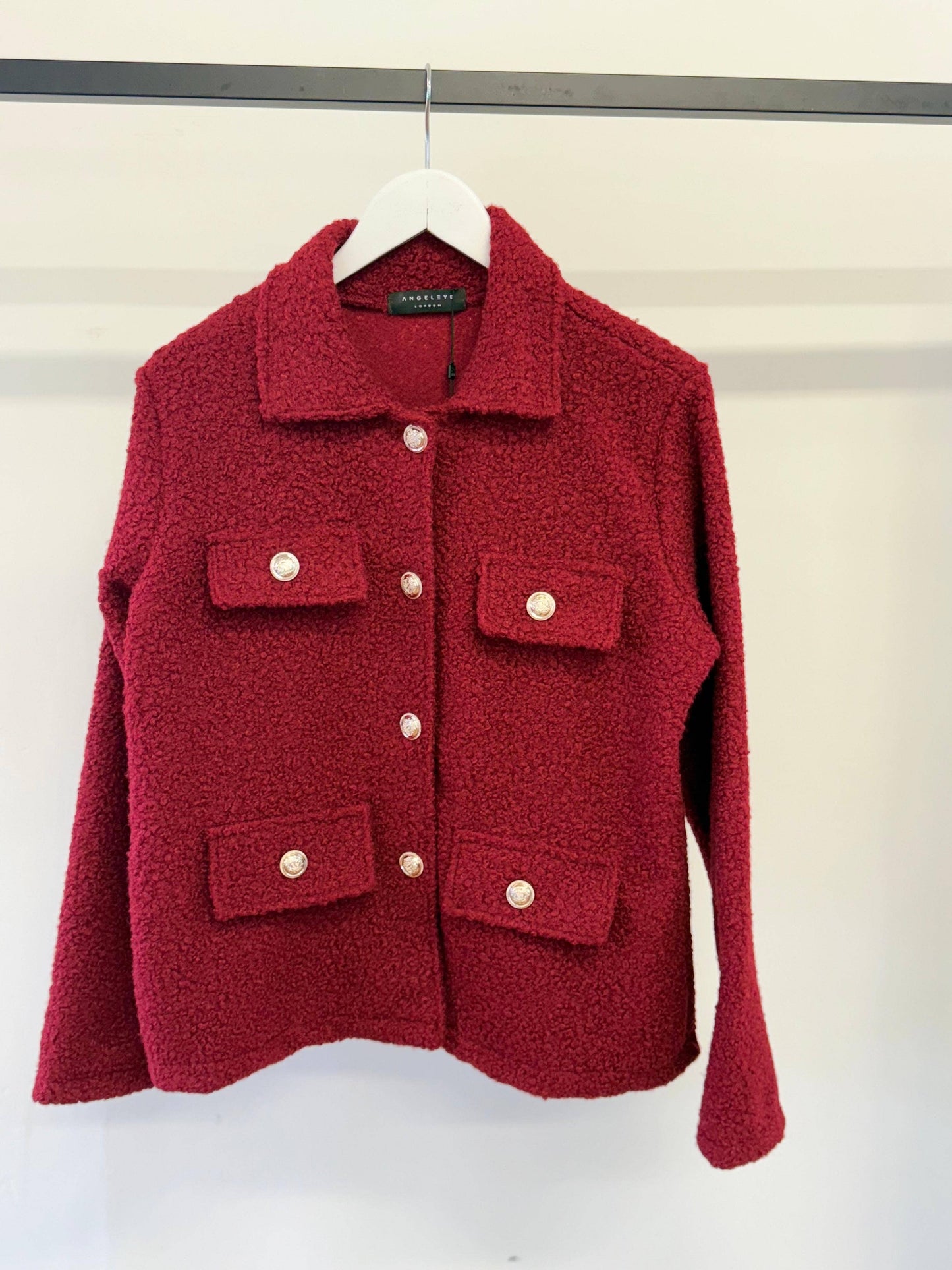 ANGELEYE - Boucle Jacket in Wine with Gold Buttons: One Size