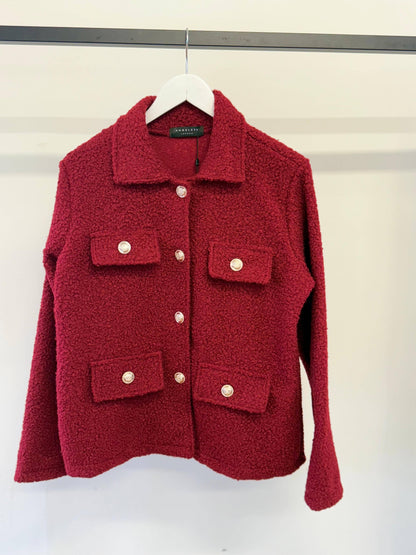 ANGELEYE - Boucle Jacket in Wine with Gold Buttons: One Size