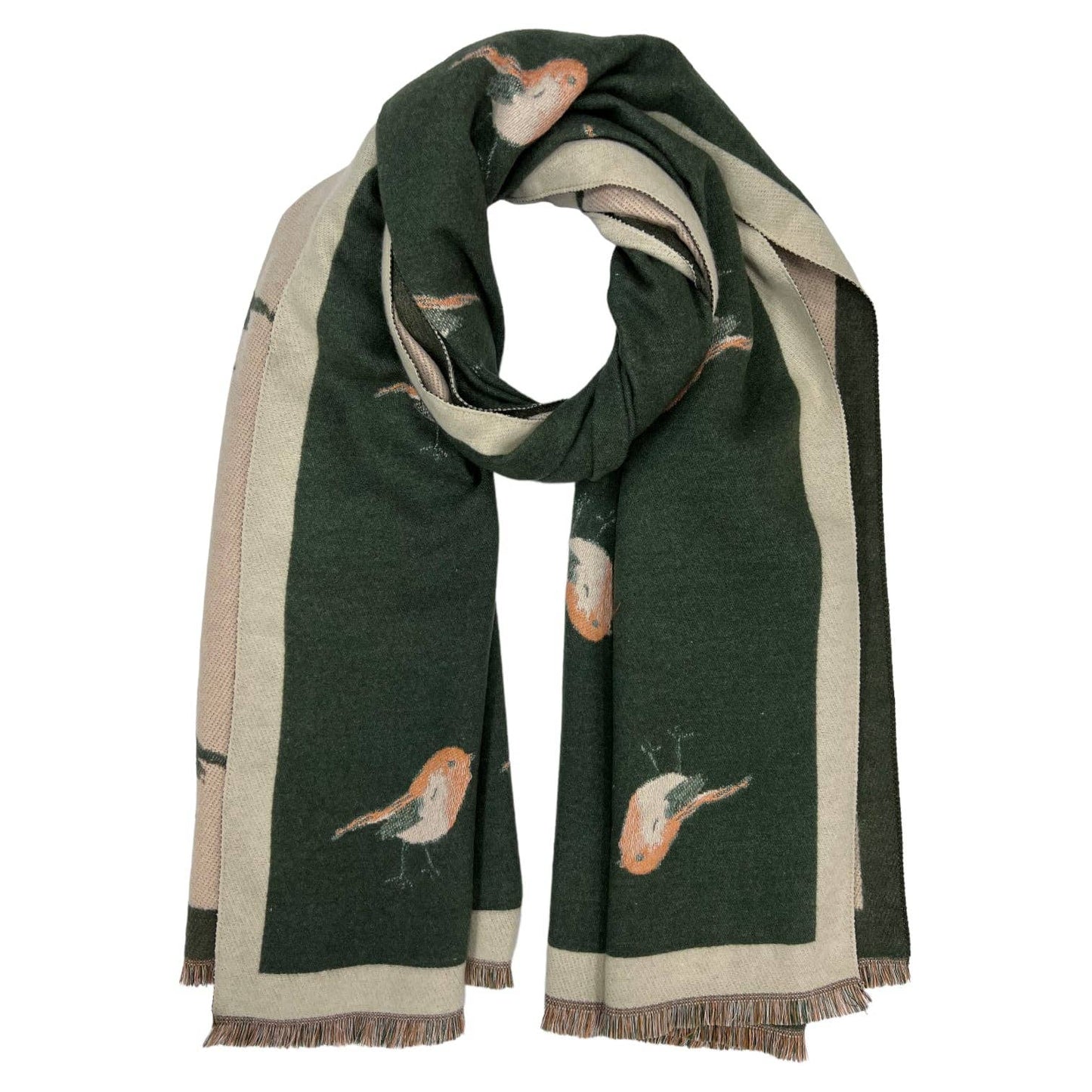 Lili Scarves - Robin Reversible Cashmere Blend Embroidered Print Winter Scarf: Navy