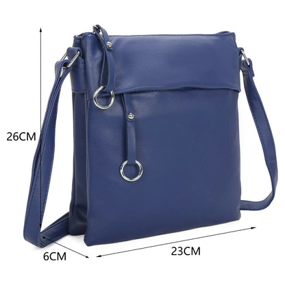 Soft Pu Silver-toned Cross Body Bag Shoulder  -Blue
