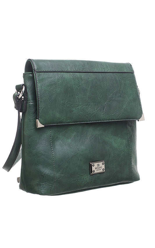 Bessie London - SMALL BUCKET CROSSBODY BAG WITH BACK ZIP POCKET: GREEN