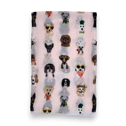 Lili Scarves - Summer Dogs Wearing Accessories Print Scarf: Cream