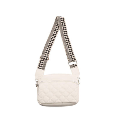 Superbia - Small Double Zipper Quilted Cross Body Shoulder Canvas Strap: Beige