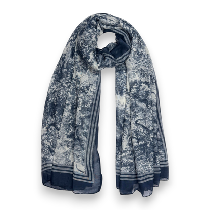 Lili Scarves - Summer Forest Print Scarf: Navy