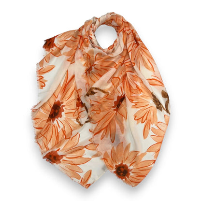 Lili Scarves - Big Daisy Print Scarf: Blue