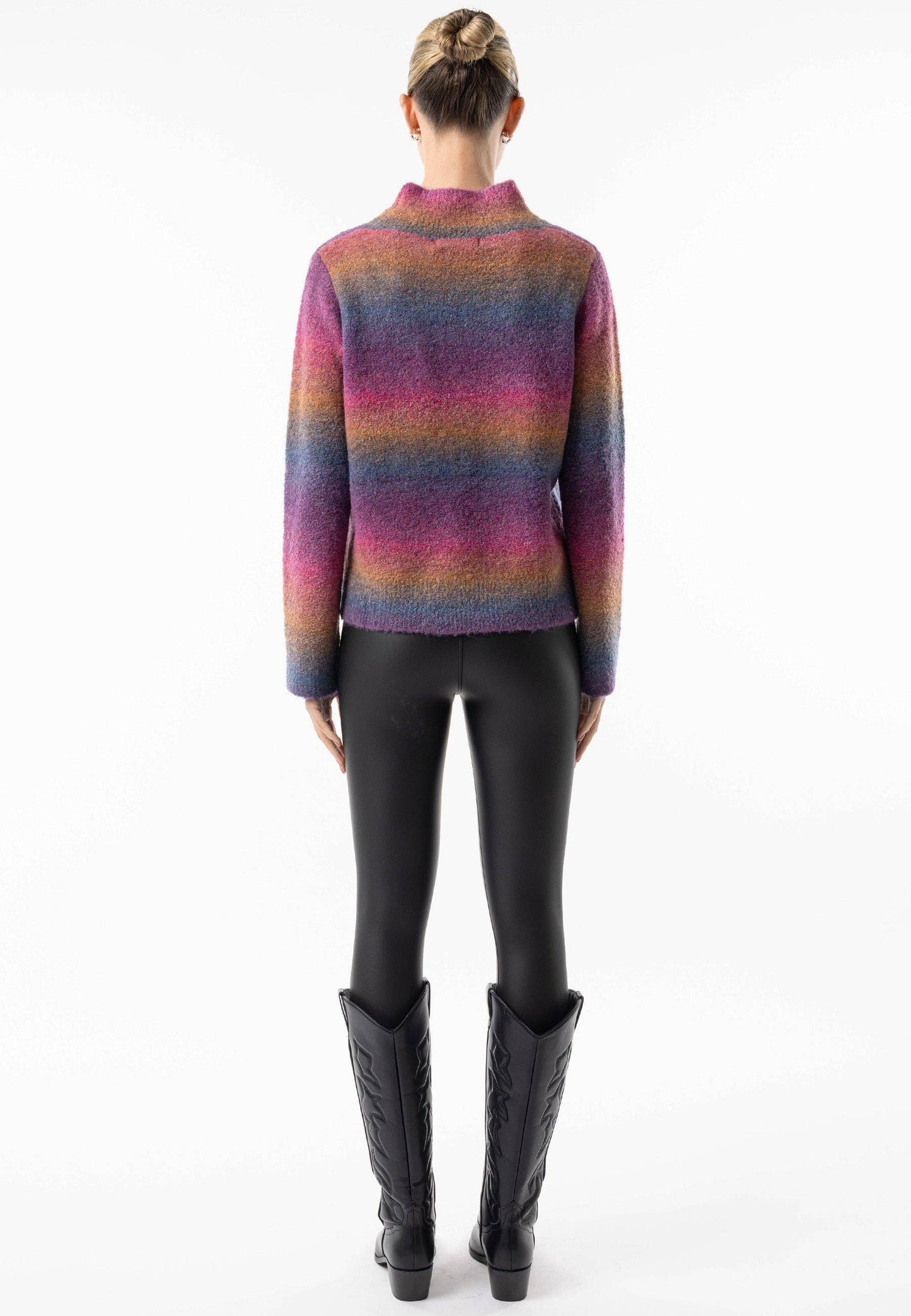 ANGELEYE - Rainbow Ombre Mock Neck Jumper: Rainbow / L