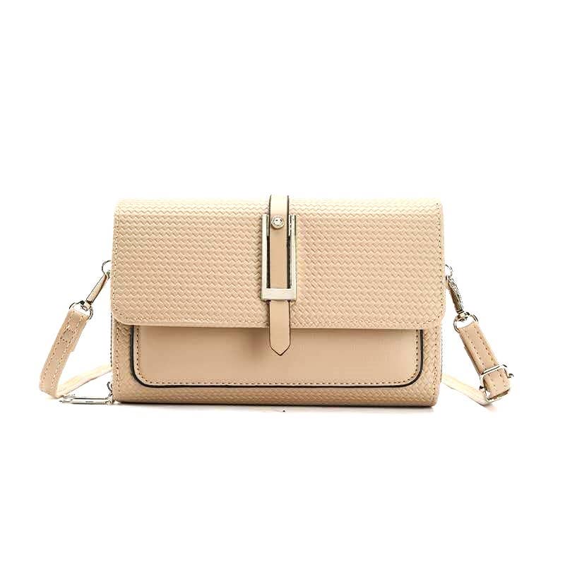 Silver-toned Classic Flap Over 2 Zipper Mobile Bag Essential: Taupe