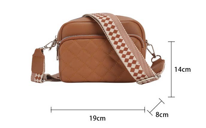 Superbia - Small Double Zipper Quilted Cross Body Shoulder Canvas Strap: Beige