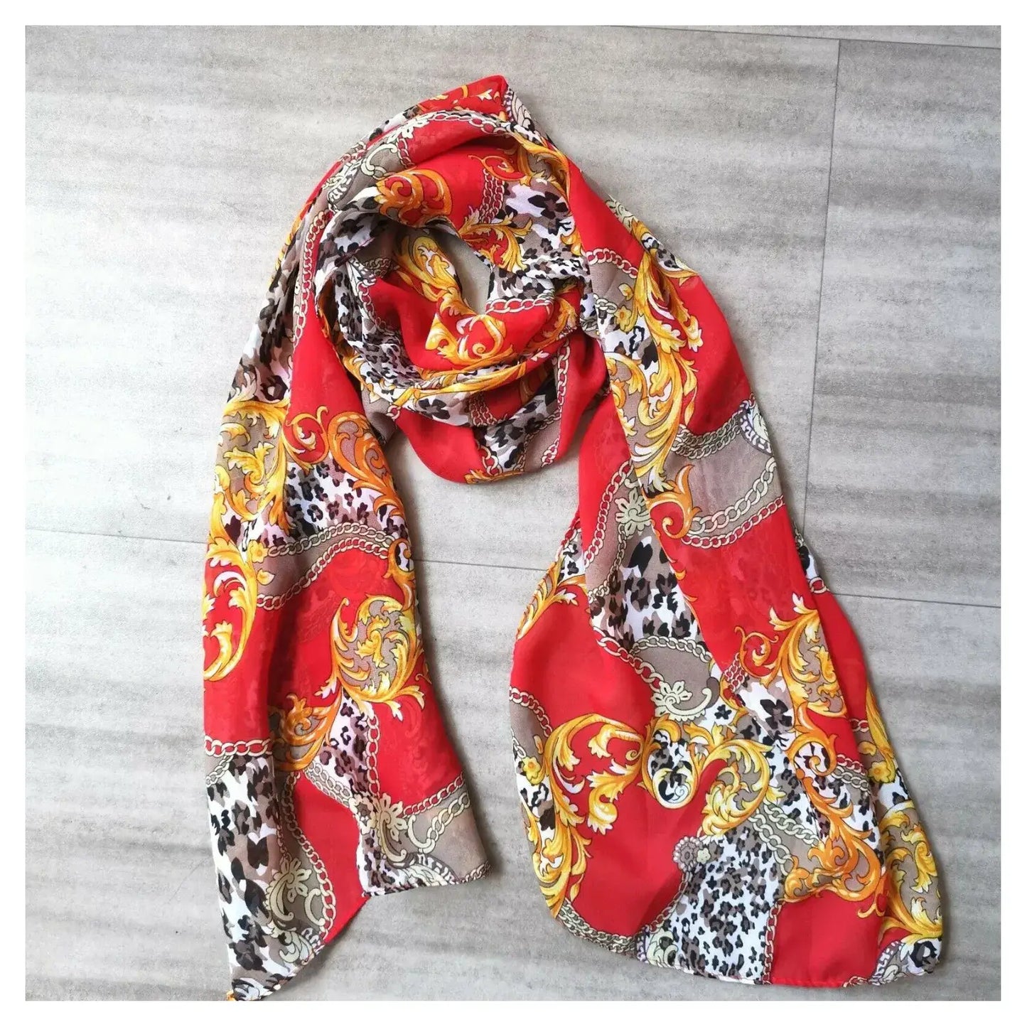 Superbia - Small Light Weight Patterned Chiffon Neck Scarf : Orange