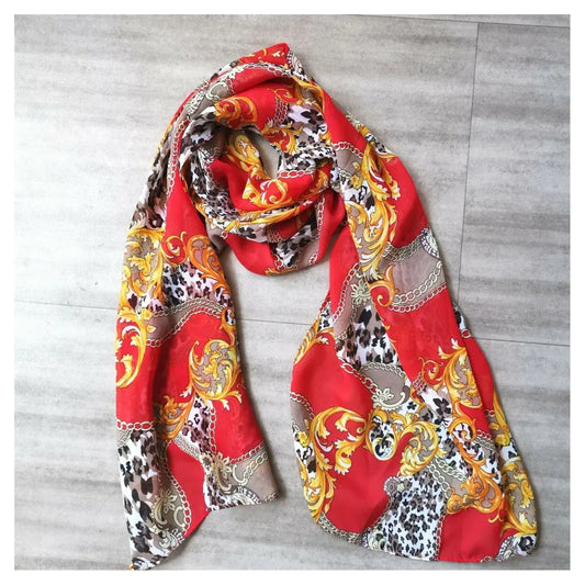 Superbia - Small Light Weight Patterned Chiffon Neck Scarf : Red