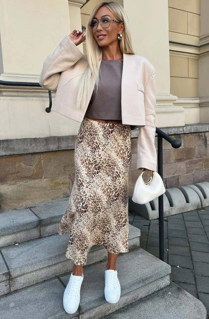 Riva Satin Snake Print Midaxi Skirt-Stone: Stone