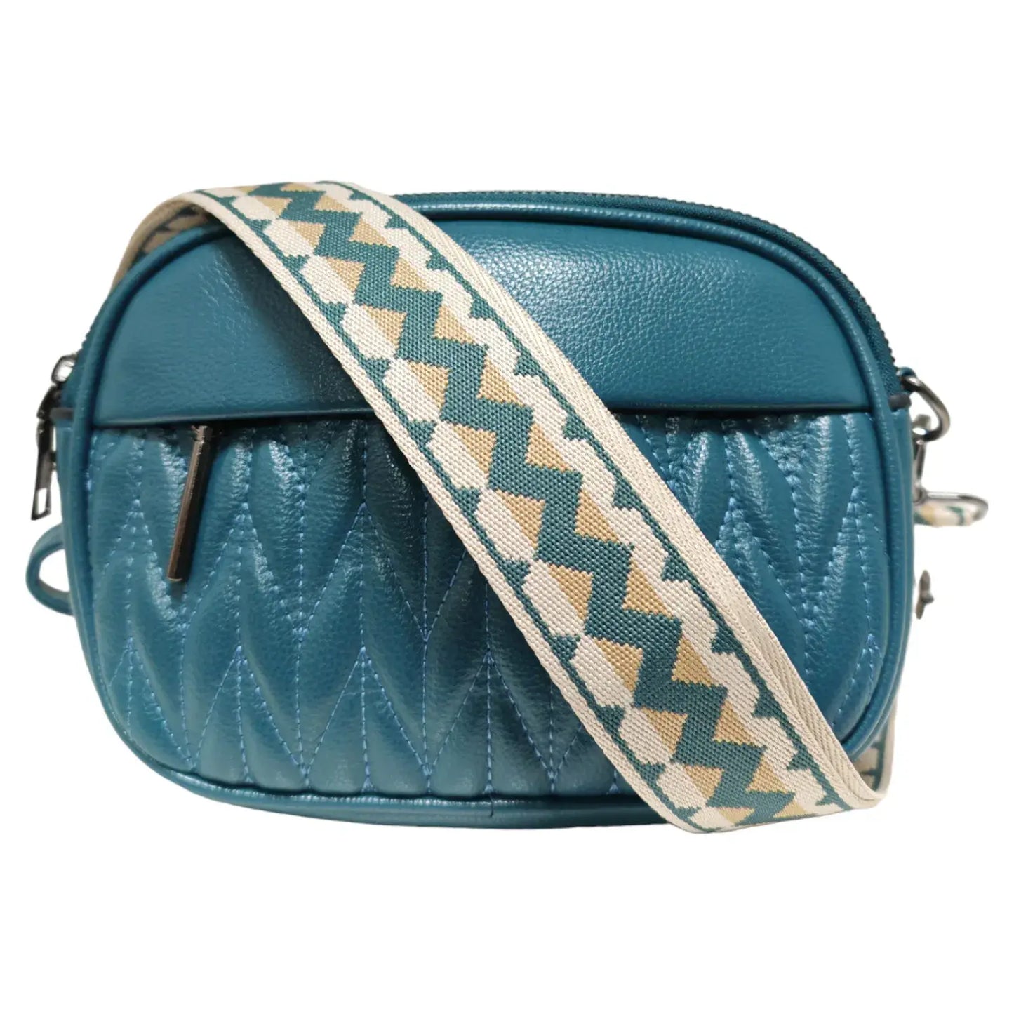 Superbia - Double Zipper Quilted Camera Bag Cross Body Bag Pewter: Teal