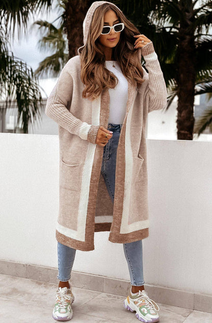 Bahira Longline Hooded Knitted Cardigan-Brown: Brown ONE SIZE