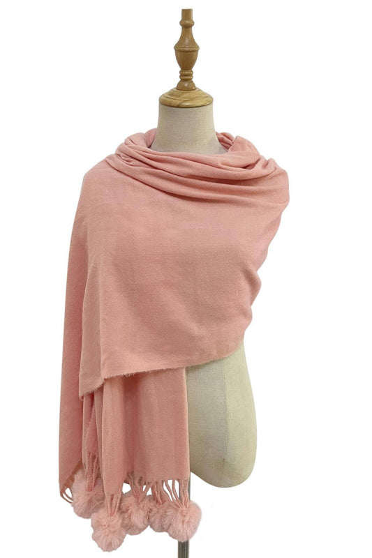 Fashion Scarf World - Plain Wool Pom Pom Scarf: Brown