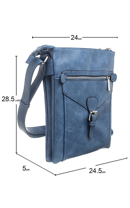 Bessie London - 3 Pocket Messenger Bag: PURPLE