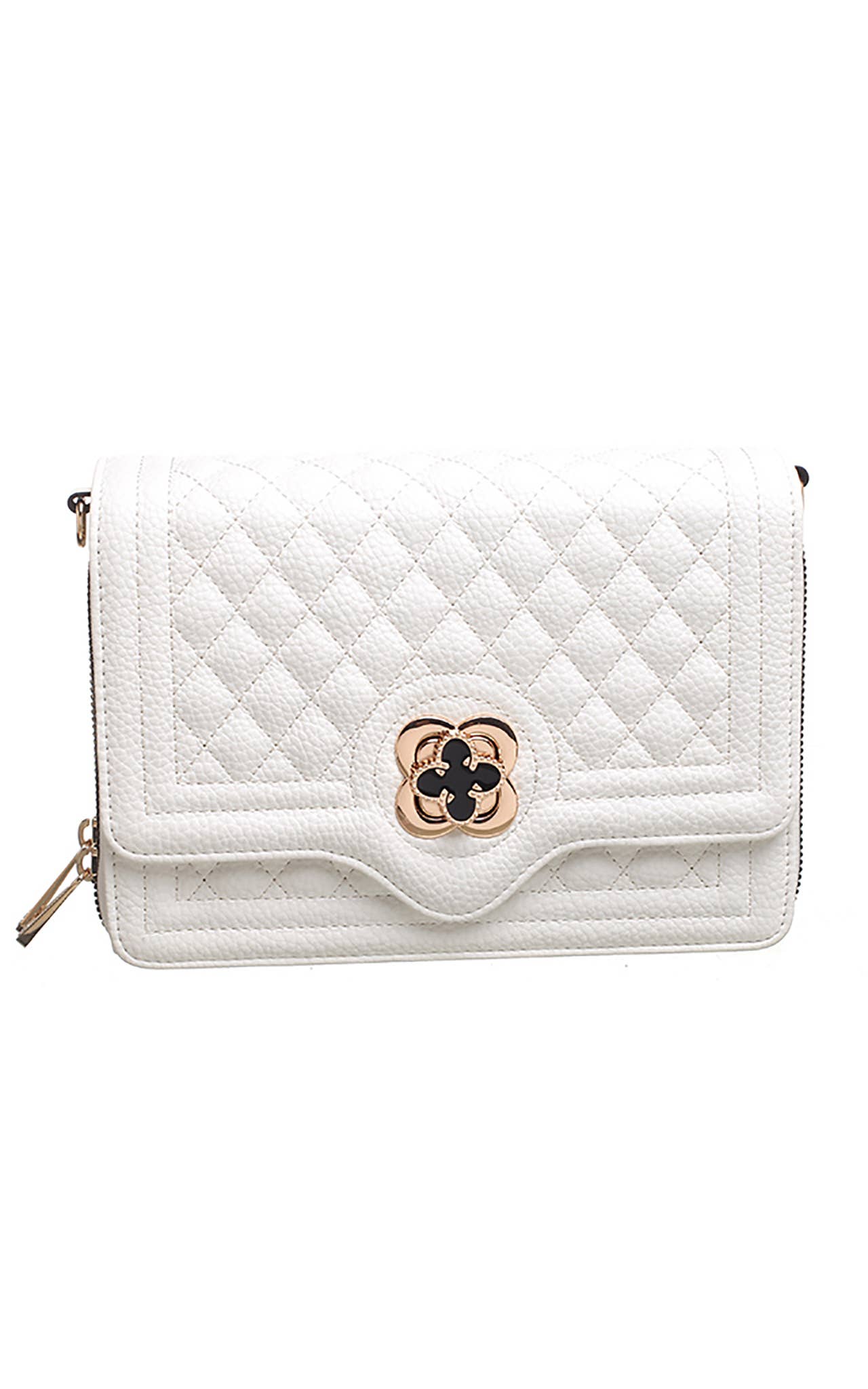 Bessie London - QUILTED FLAP OVER CROSS BODY BAG: Black