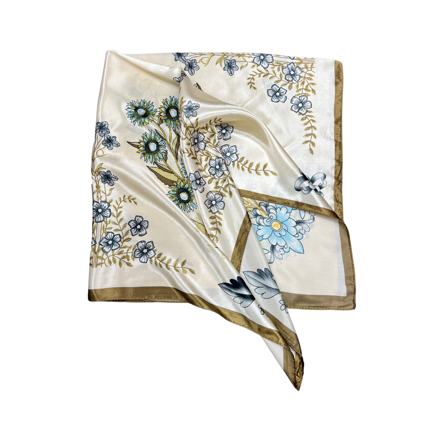 Lili Scarves - Multi-floral Pattern Silk Touch Square Scarf: Yellow