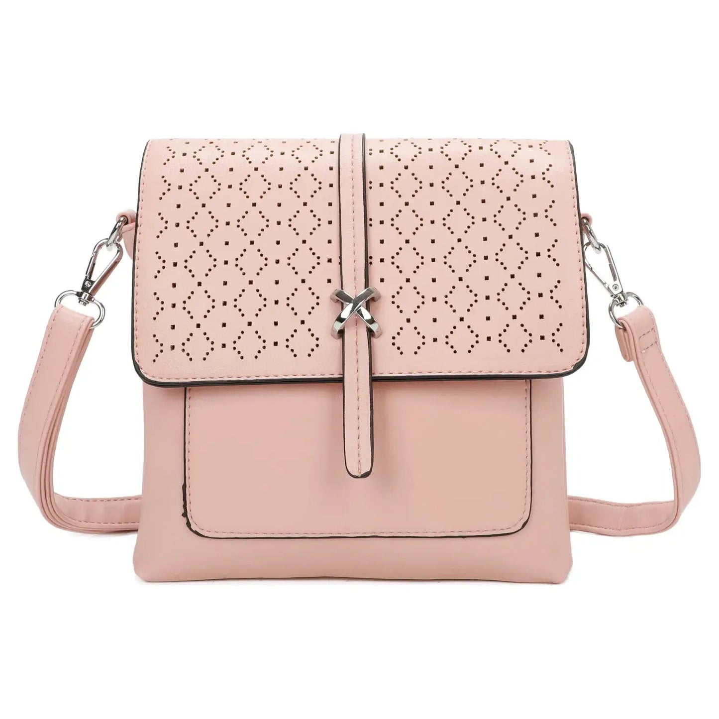 Small 3Compartment Cross Body Bag Laser Cut Shoulder Bag Cream