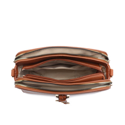 Triple Zipped Sections PU Strap Cross Body Bag: Blue