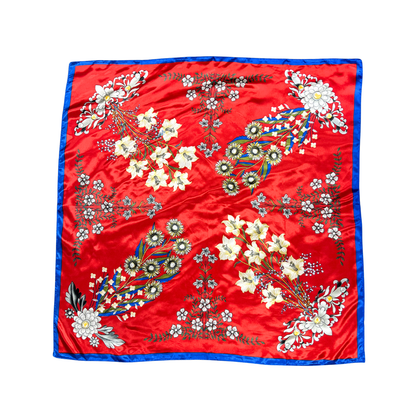 Lili Scarves - Multi-floral Pattern Silk Touch Square Scarf: Yellow