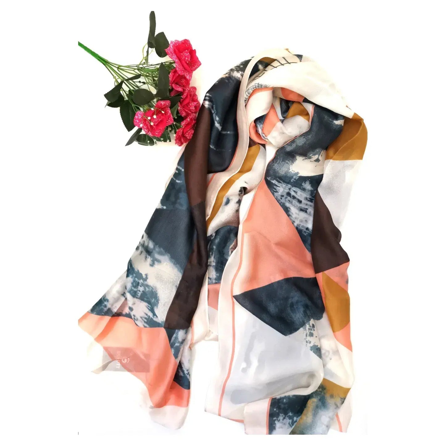 Superbia - Multicolor Silk Feel Long Scarf Shawl Wrap-180002: Black