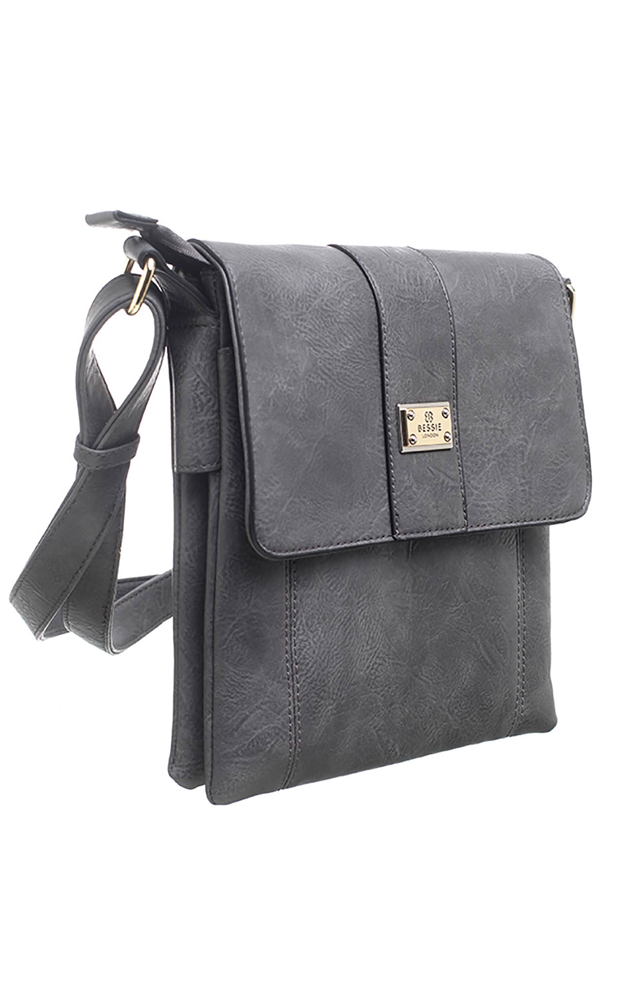 Bessie London - TWO-POCKET BESSIE CROSS BODY BAG: GREY