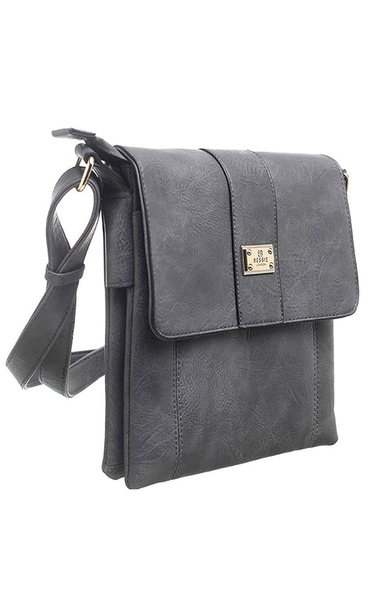 Bessie London - TWO-POCKET BESSIE CROSS BODY BAG: GREY