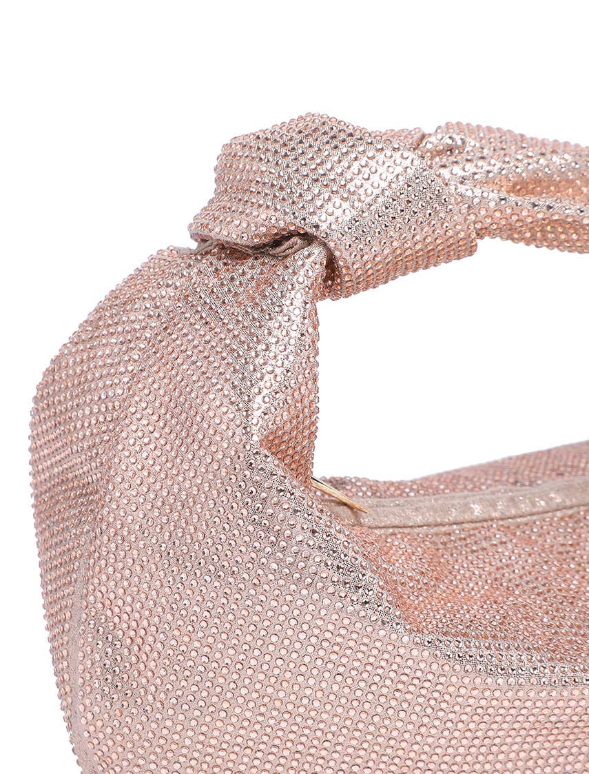 Knotted Handle Diamantes Zip Top Clutch Bag: Gold