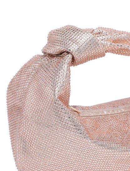 Knotted Handle Diamantes Zip Top Clutch Bag: Gold