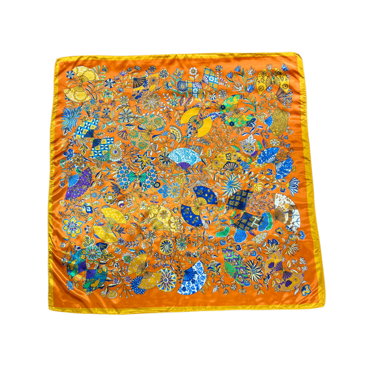 Lili Scarves - Butterfly Pattern Silk Touch Square Scarf: Orange