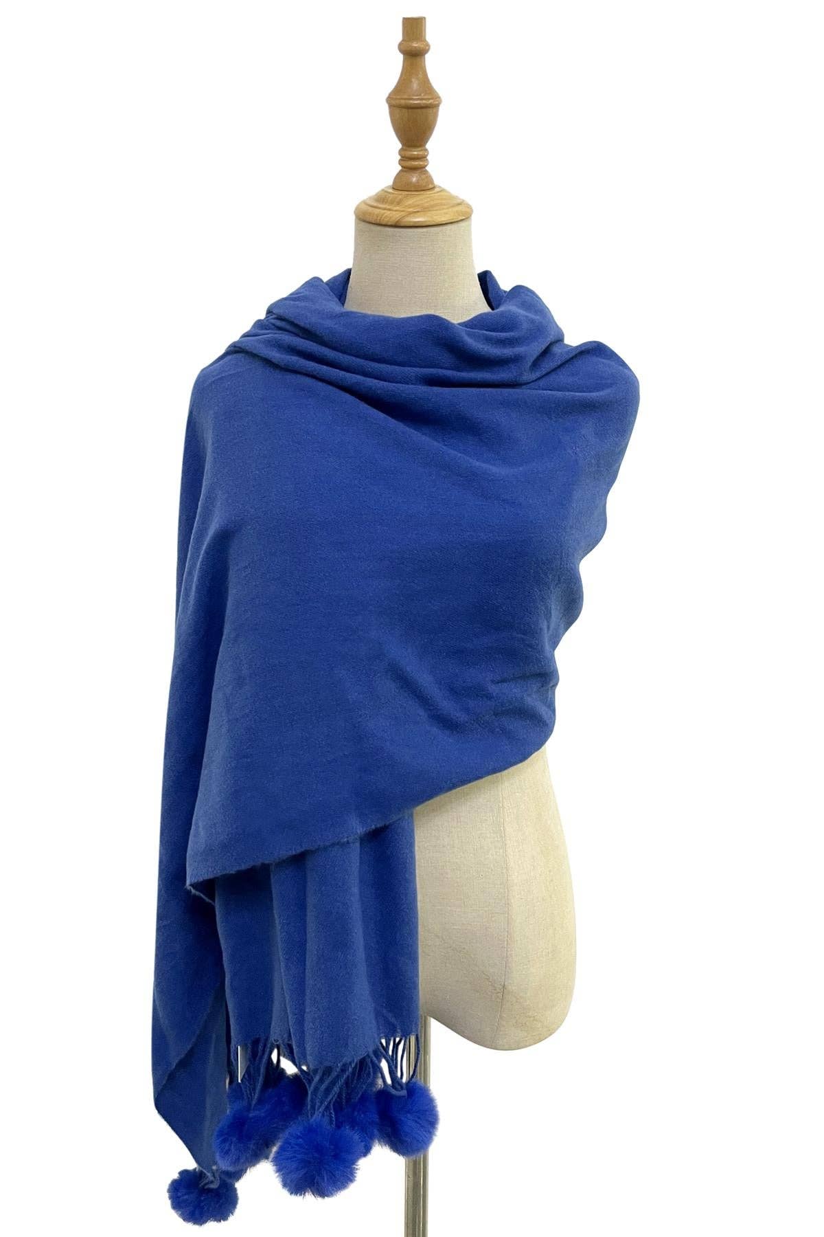 Fashion Scarf World - Plain Wool Pom Pom Scarf: Dark Green