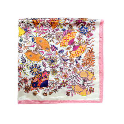 Lili Scarves - Butterfly Pattern Silk Touch Square Scarf: Navy
