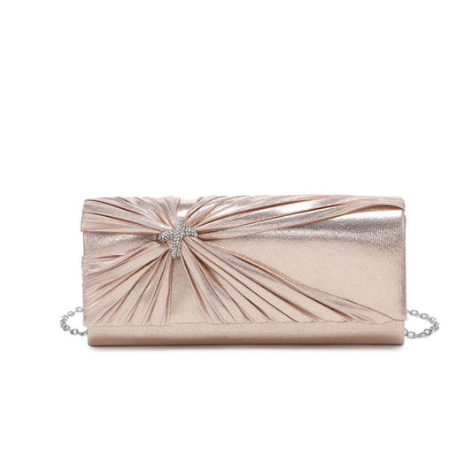 Diamante Pin On The Flap Over Cover Satin Clutch Bag: Pink