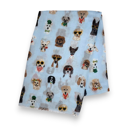 Lili Scarves - Summer Dogs Wearing Accessories Print Scarf: Cream