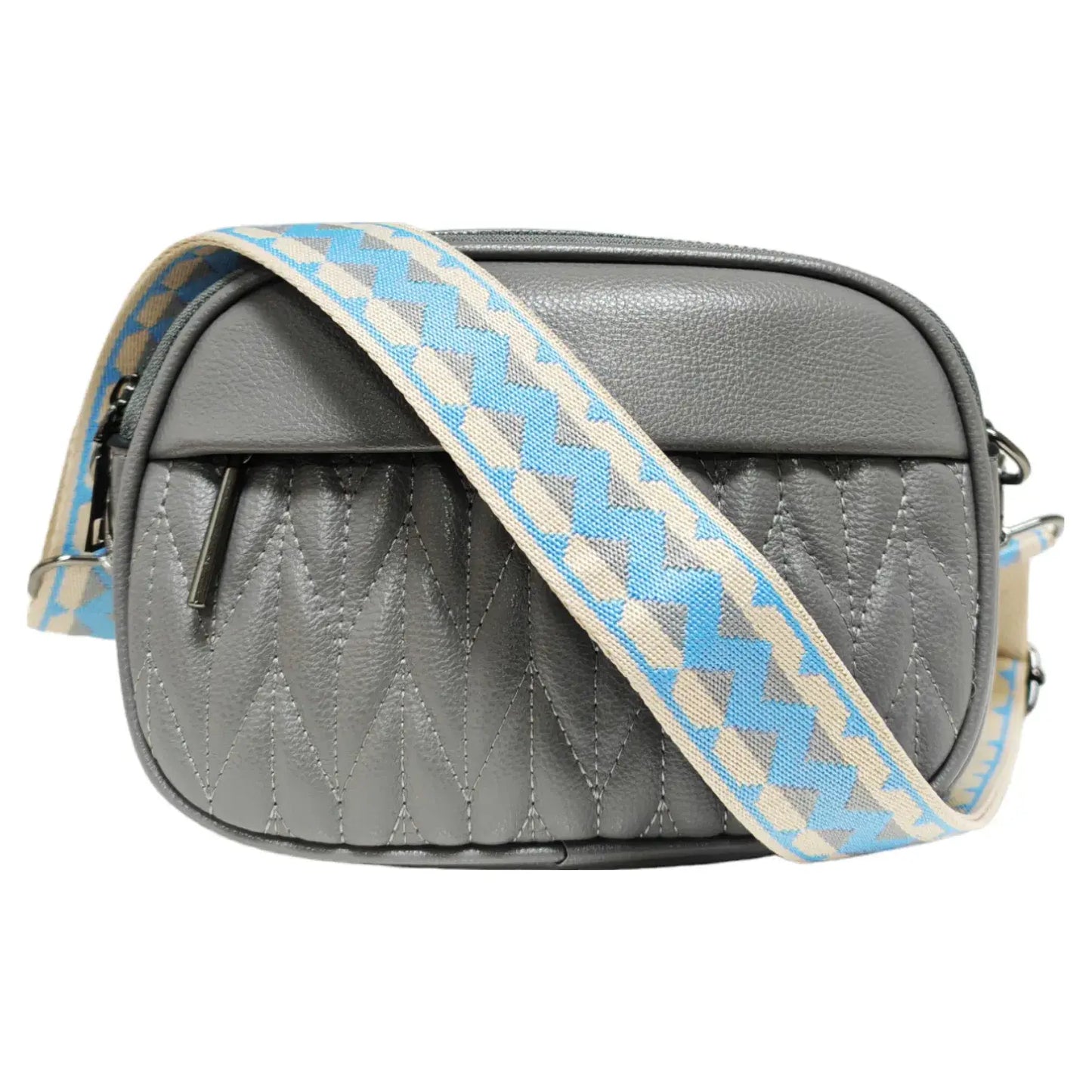 Superbia - Double Zipper Quilted Camera Bag Cross Body Bag Pewter: Beige