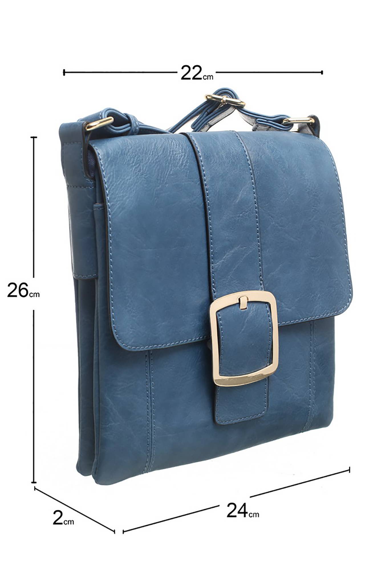 Bessie London - CLASSIC FLAP OVER BUCKLE CROSS BODY BAG: GREY