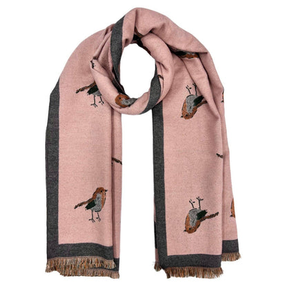 Lili Scarves - Robin Reversible Cashmere Blend Embroidered Print Winter Scarf: Navy