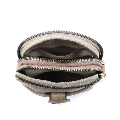 Cross Body Handbag with double zip top sections: Dark Grey