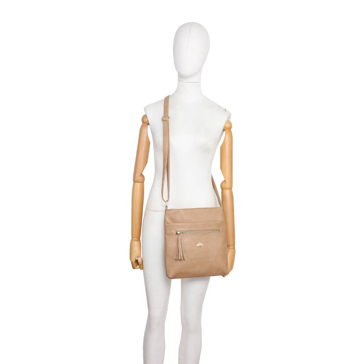 Cross Body Handbag with zip top sections: Grey