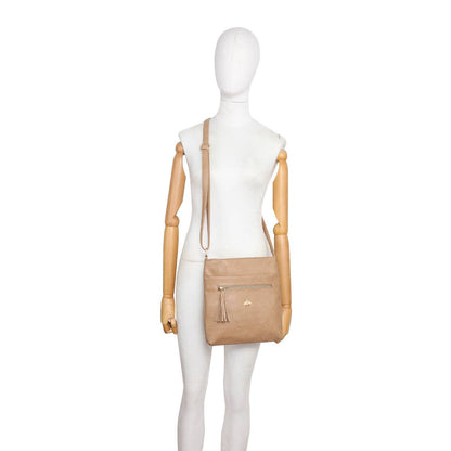 Cross Body Handbag with zip top sections: Grey