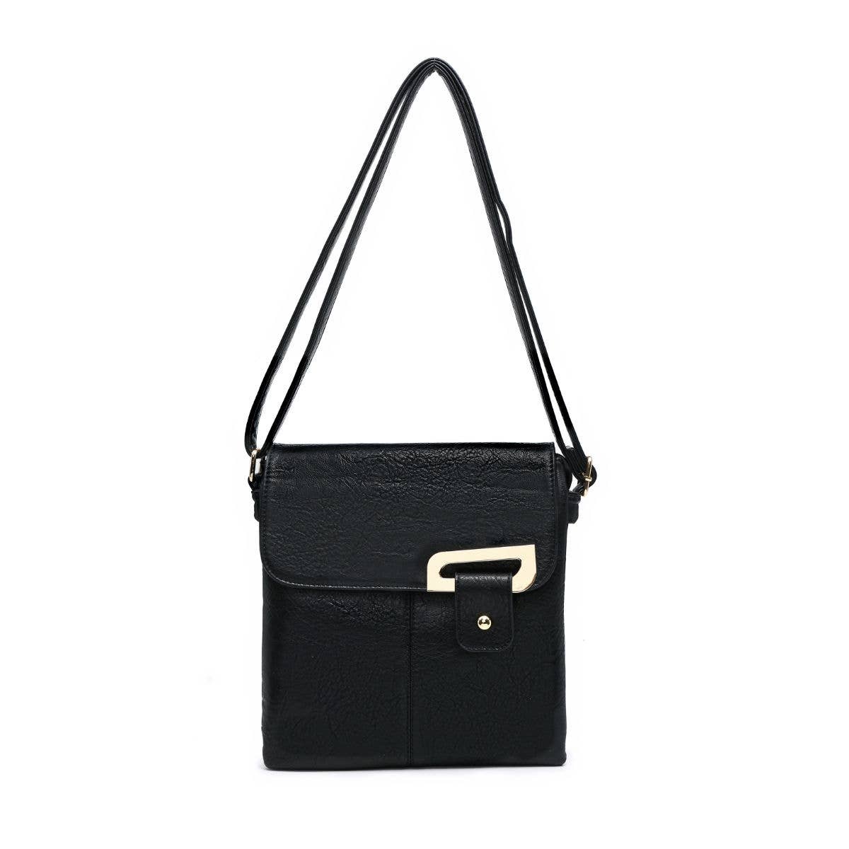 Cross Body Handbag with flap over cover: Black