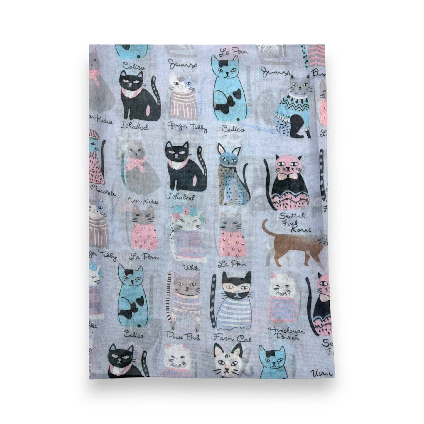 Lili Scarves - Mixed Cat Digital Print Scarf: Grey